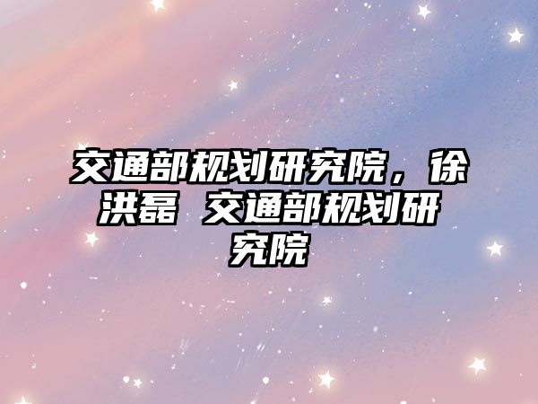 交通部規(guī)劃研究院，徐洪磊 交通部規(guī)劃研究院