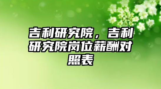吉利研究院，吉利研究院崗位薪酬對(duì)照表