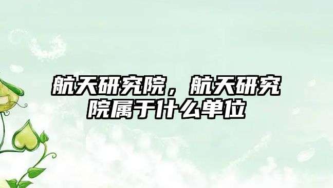 航天研究院，航天研究院屬于什么單位